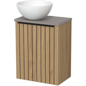 Toiletmeubel met waskom | 41 cm  Naturel fineer Strook front Mat wit Solid Surface waskom Taupe blad