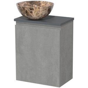 Toiletmeubel met waskom | 41 cm Lichtgrijs beton Greeploos front Dark emperador Natuursteen waskom Donkergrijs blad