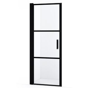 Diamond Douchedeur | 70 cm Mat zwart Helder met 4 zwarte strepen Draaideur