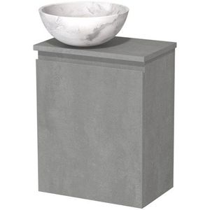 Toiletmeubel met waskom | 41 cm Lichtgrijs beton Greeploos front Wit marmer Natuursteen waskom Lichtgrijs beton blad