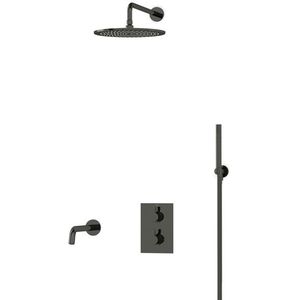 Radius Inbouw Badkraan met regendouche | Zwart chroom Thermostatisch