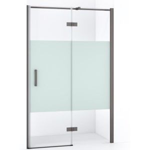 Diamond Douchedeur | 120 cm Zwart metaal Helder met matte strook Draaideur
