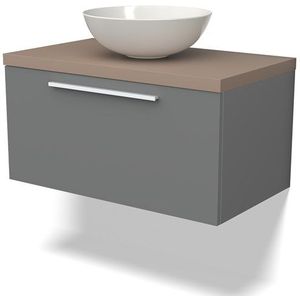 Modulo Plato Badkamermeubel voor waskom | 80 cm Middengrijs Vlak front Taupe blad 1 lade