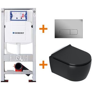 Toiletset Mat zwart Verkort met Spoelrand + Geberit UP320 inbouwreservoir
