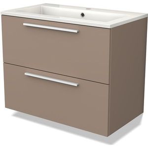 Modulo Badkamermeubel met wastafel | 80 cm Taupe Vlak front Mineraalmarmer 2 lades onder elkaar