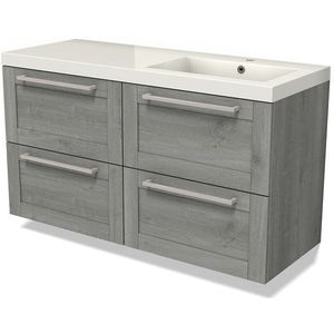 Modulo Badkamermeubel met wastafel | 120 cm Grijs eiken Kader front Mineraalmarmer 4 lades