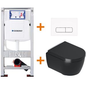 Toiletset Mat zwart Verkort met Easy Clean + Geberit UP320 inbouwreservoir