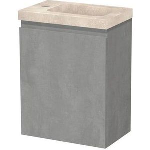 Modulo Pico Toiletmeubel met wastafel | 41 cm Lichtgrijs beton Greeploos front Travertin wastafel Natuursteen