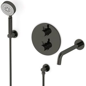 Radius Inbouw badkranenset | Zwart chroom Thermostaatkraan met handdouche 5 standen