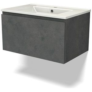 Modulo Badkamermeubel met wastafel | 70 cm Donkergrijs beton Greeploos front Keramiek 1 lade