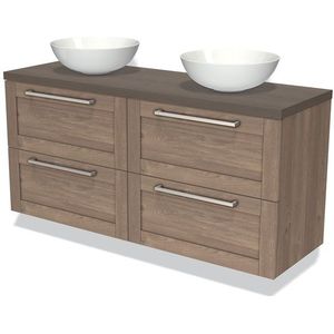 Modulo Plato Badkamermeubel voor waskom | 140 cm Middenbruin eiken Kader front Donkerbruin eiken blad 4 lades