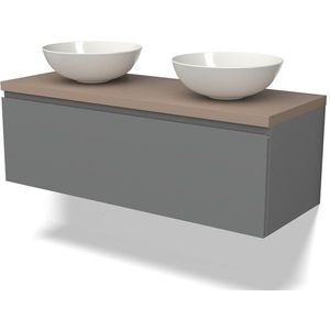 Modulo Plato Badkamermeubel voor waskom | 120 cm Middengrijs Greeploos front Taupe blad 1 lade