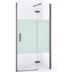Diamond Douchedeur | 90 cm Zwart metaal Helder met matte strook Draaideur