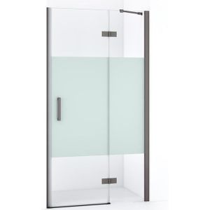 Diamond Douchedeur | 100 cm Zwart metaal Helder met matte strook Draaideur