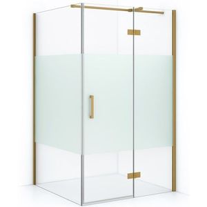 Diamond Douchecabine | 120x80 cm Goud Helder met matte strook Draaideur Rechthoek