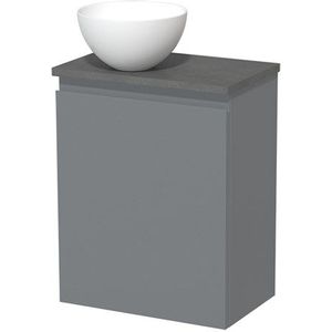 Toiletmeubel met waskom | 41 cm Middengrijs Greeploos front Mat wit Solid surface waskom Donkergrijs beton blad