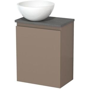 Toiletmeubel met waskom | 41 cm Taupe Greeploos front Hoogglans wit Mineraalmarmer waskom Donkergrijs beton blad