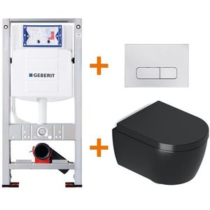 Toiletset Mat zwart Verkort met Easy Clean + Geberit UP320 inbouwreservoir