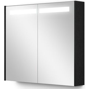 Spiegelkast Met Verlichting Modulo 80x70cm Zwart Eiken