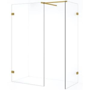 Diamond Inloopdouche | 90x70 cm Goud Helder glas 2 vaste wanden
