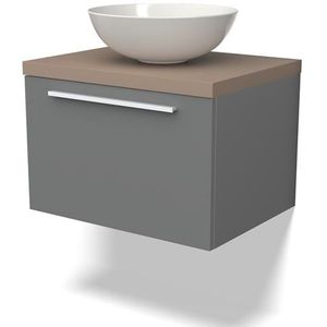 Modulo Plato Badkamermeubel voor waskom | 60 cm Middengrijs Vlak front Taupe blad 1 lade