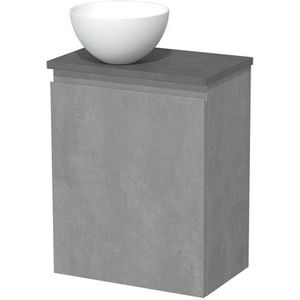 Toiletmeubel met waskom | 41 cm Lichtgrijs beton Greeploos front Mat wit Solid surface waskom Donkergrijs beton blad