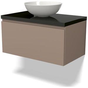 Modulo Plato Badkamermeubel voor waskom | 80 cm Taupe Greeploos front Hoogglans zwart blad 1 lade
