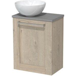 Toiletmeubel met waskom | 41 cm Lichtgrijs eiken Kader front Hoogglans wit Keramiek waskom Lichtgrijs beton blad