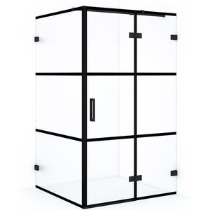 Diamond Douchecabine | 110x110 cm Mat zwart Helder met 4 zwarte strepen Draaideur Vierkant