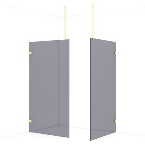 Diamond Inloopdouche | 110x110 cm Lichtgoud Rookglas 2 vaste wanden