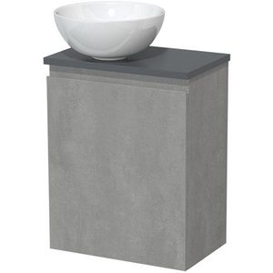 Toiletmeubel met waskom | 41 cm Lichtgrijs beton Greeploos front Hoogglans wit Keramiek waskom Donkergrijs blad