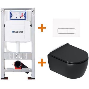 Toiletset Mat zwart Verkort met Spoelrand + Geberit UP320 inbouwreservoir