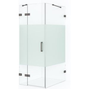 Diamond Douchecabine | 100x90 cm Zwart metaal Helder met matte strook Draaideur Rechthoek