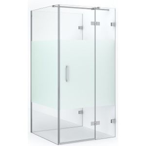 Diamond Douchecabine | 100x90 cm Chroom Helder met matte strook Draaideur Halfvrijstaande rechthoek