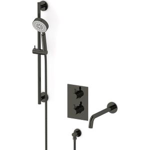 Radius Inbouw badkranenset | Zwart chroom Thermostaatkraan met handdouche 5 standen