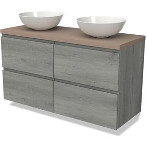 Modulo Plato Badkamermeubel voor waskom | 120 cm Grijs eiken Kader front Taupe blad 4 lades