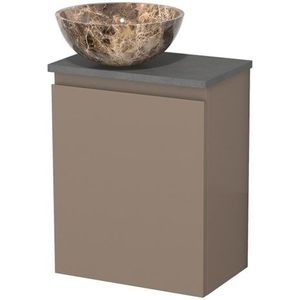 Toiletmeubel met waskom | 41 cm Taupe Greeploos front Dark emperador Natuursteen waskom Donkergrijs beton blad