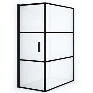 Diamond Douchecabine | 140x80 cm Mat zwart Helder met 4 zwarte strepen Draaideur Rechthoek