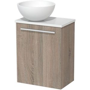 Toiletmeubel met waskom | 41 cm Eiken Vlak front Mat wit Solid surface waskom Hoogglans wit blad