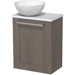 Toiletmeubel met waskom | 41 cm Donkerbruin eiken Kader front Hoogglans wit Keramiek waskom Hoogglans wit blad