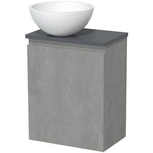 Toiletmeubel met waskom | 41 cm Lichtgrijs beton Greeploos front Mat wit Solid surface waskom Donkergrijs blad