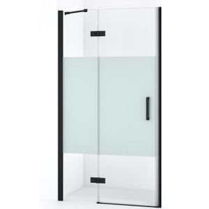 Diamond Douchedeur | 100 cm Mat zwart Helder met matte strook Draaideur