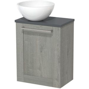 Toiletmeubel met waskom | 41 cm Grijs eiken Kader front Hoogglans wit Mineraalmarmer waskom Donkergrijs blad