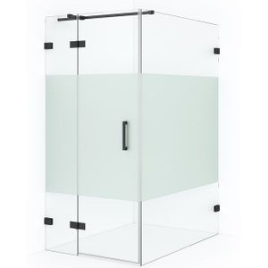Diamond Douchecabine | 140x100 cm Zwart chroom Helder met matte strook Draaideur Rechthoek