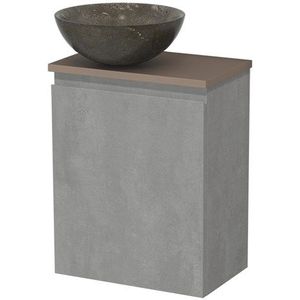 Toiletmeubel met waskom | 41 cm Lichtgrijs beton Greeploos front Blue stone Natuursteen waskom Taupe blad
