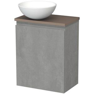 Toiletmeubel met waskom | 41 cm Lichtgrijs beton Greeploos front Mat wit Keramiek waskom Taupe blad