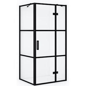 Diamond Douchecabine | 110x80 cm Mat zwart Helder met 4 zwarte strepen Draaideur Rechthoek
