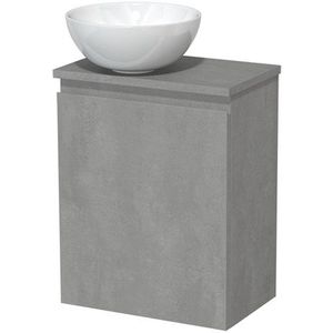 Toiletmeubel met waskom | 41 cm Lichtgrijs beton Greeploos front Hoogglans wit Keramiek waskom Lichtgrijs beton blad