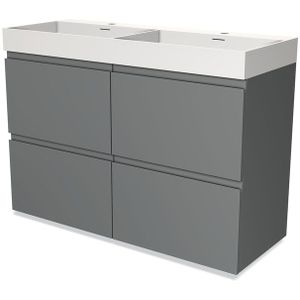 Modulo Badkamermeubel met wastafel | 120 cm Middengrijs Greeploos front Solid surface 4 hoge lades