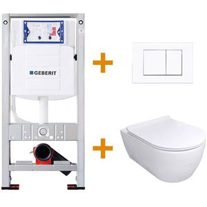 Toiletset Glans wit met Spoelrand + Geberit UP320 inbouwreservoir